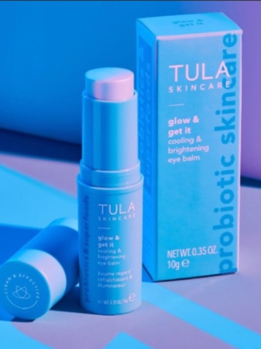 NIB TULA Glow & Get It Cooling Eye Balm Brightening Stick w/ Hylauronic Acid